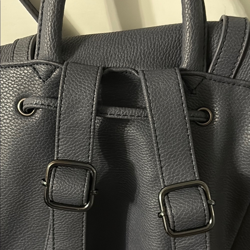 Topshop Dark Gray faux Leather, inner drawstring Backpack, magnet buttons - Picture 11 of 11